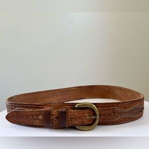 Vintage LL Bean Western Hand Tooled Leather Belt Size 32